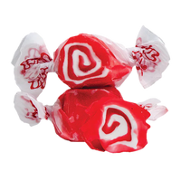 Thumbnail for Two Red Licorice Salt Water Taffy – Freeze-Dried, Fruity & Crunchy Classic Candy pieces are wrapped in clear plastic with red designs; one is unwrapped to display its signature swirl—a treat for classic candy fans.