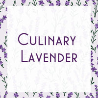 Thumbnail for The words Culinary Lavender – Edible Dried Lavender Buds for Baking, Cocktails, & Infusions appear in purple on a white square, centered over illustrated lavender flowers and green stems, highlighting its fragrant and versatile nature.