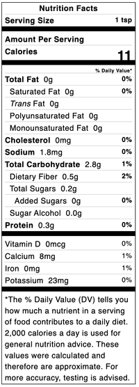 Thumbnail for Nutrition Facts for Mojito Lime Seasoning 🍋: 1 tsp serving, 11 calories, 0g fat, 1.8mg sodium, 2g carbs, 0.5g fiber, plus small amounts of calcium, iron & potassium. Enjoy as a zesty citrus seasoning!.