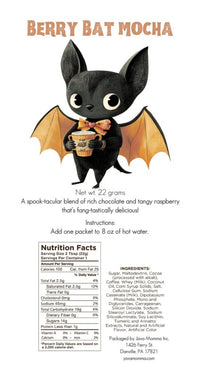 Thumbnail for A cute cartoon bat with orange wings holds a cup of spooky coffee. Text above reads 🎃 Spooky Mocha Set – Limited Edition Halloween Mocha Variety Pack (5 Single-Serve Packets). Details and instructions appear below on a white background.