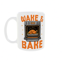 Thumbnail for White mug with 'Wake & Bake' text and oven graphic on a white background