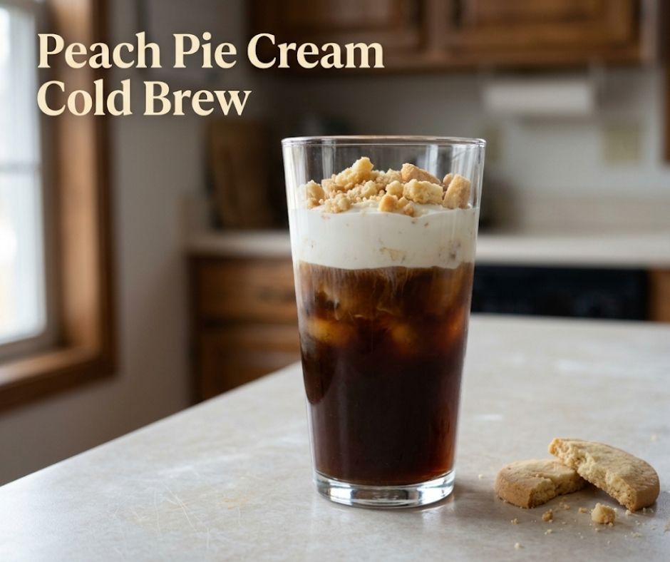 Peach Cream Cold Brew Recipe with Shortbread Pie Crust Topper