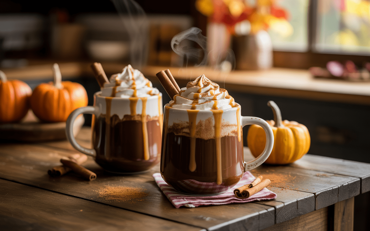 Pumpkin Caramel Hot Cocoa (with Pumpkin Spice Whipped Cream)