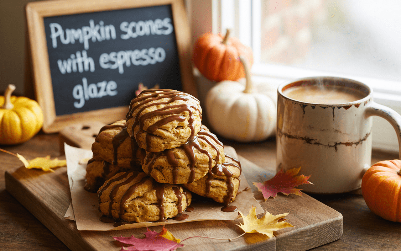 Pumpkin Scones with Espresso Glaze