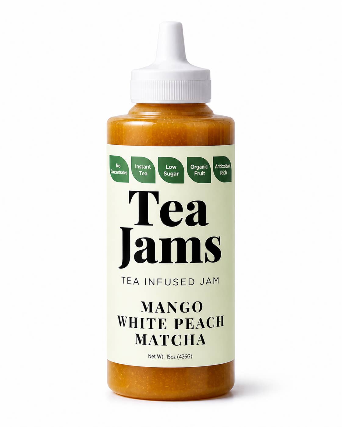 Tea Jams Mango White Peach Matcha - 15 ounce squeeze bottle