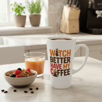 Thumbnail for A 17 oz Witch Better Have My Coffee Mug – Limited Edition Fall Release sits on a kitchen counter beside juice, granola with berries, and coffee beans. Steam rises from the ceramic latte mug.