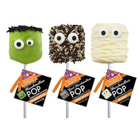 Thumbnail for Giant Halloween Mallow Treat Pops – Spooky, Sweet, and Dipped in Chocolate: Frankenstein with green icing, a werewolf with chocolate sprinkles, and a mummy with candy eyes—perfect for your Halloween celebrations.