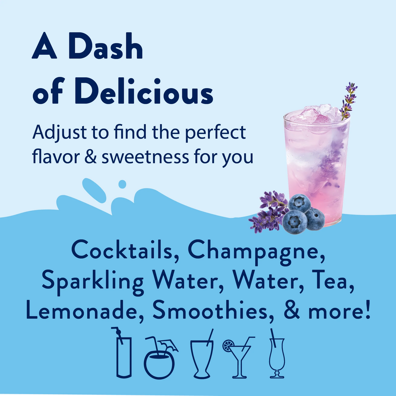 Discover your perfect flavor and sweetness with our Blueberry Lavender Skinny Syrup – Sweet. Soothing. Sophisticated. 💜🍇✨ Enjoy this sugar-free syrup in cocktails, champagne, tea, lemonade, or smoothies—delicious in a pink drink with ice, blueberries & lavender!.