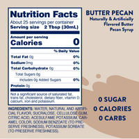 Thumbnail for Butter Pecan Skinny Syrup Nutrition Facts: 0 calories, sugar, carbs, fat, and protein per 2 Tbsp serving. Ingredients listed below. Blue and beige label design. Keto-friendly—enjoy warm, nutty, southern-inspired indulgence!.