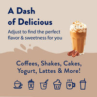 Thumbnail for A glass of iced coffee with whipped cream and caramel sits beside pecans. Text: A Dash of Delicious. Enjoy Butter Pecan Skinny Syrup—warm, nutty, southern-inspired flavor for coffee, shakes, yogurt & more! 🧈🌰✨ Icons below.