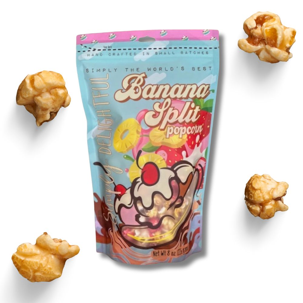 Banana Split Popcorn – Chocolate, Strawberry, Vanilla, Banana & Pineapple | Simply Delightful Snacks