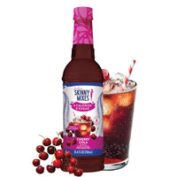 Thumbnail for A bottle of Cherry Cola Skinny Syrup – Soda Shop Throwback, Zero Sugar 🍒🥤✨ sits next to a glass of iced cherry cola with a striped straw, surrounded by fresh cherries to showcase its irresistible keto-friendly flavor.