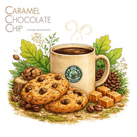 Thumbnail for Illustration of a mug with a coffee bean logo, cookies, and coffee beans on a white background