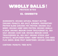 Thumbnail for El Churrito – Vanilla Cinnamon Almond Wholly Balls: a gluten-free, plant-based protein snack with peanut butter, almonds, goji berry, honey, chia, flax, monk fruit & cinnamon. Contains peanuts & tree nuts.