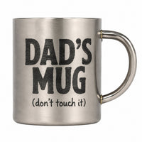 Thumbnail for Stainless steel mug with 'DAD'S MUG (don't touch it)' text on a white background
