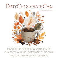 Thumbnail for A gray mug of steaming chai with floating leaves, spices, chocolate pieces, and autumn foliage. Text reads: Fall Into Fall Coffee Sampler 🍁—enjoy 3 cozy seasonal flavors in one rich, spicy, chocolaty brew inspired by fall.