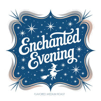 Thumbnail for Logo for 'Enchanted Evening' with a witch on a broom and starry design.
