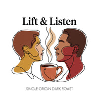 Thumbnail for Minimalist line art of two people facing each other with a steaming coffee cup between them. Above is ✊🏾 Lift & Listen – A Juneteenth Roast with Purpose, honoring Juneteenth and Black history celebration.