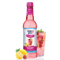 Thumbnail for A bottle of Meyer Lemon Raspberry Skinny Syrup – Sweet Meets Zesty in Every Sip 🍋💗✨ stands next to a glass of pink lemonade with raspberries, lemon slices, ice, and mint. Whole and sliced lemons and raspberries sit beside the keto-friendly syrup.