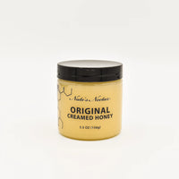Thumbnail for A 5.5 oz jar of Nate’s Nectar Original Creamed Honey 🐝 – Pure, Spreadable Bliss in a Jar, with a black lid and minimal honeycomb label, filled with smooth honey and set against a plain white background.