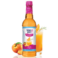 Thumbnail for A bottle of Peach Skinny Syrup – Juicy, Sunny, Guilt-Free Goodness 🍑🌞✨ appears beside a ripe peach, peach slices, and a peach-colored drink garnished with peach and rosemary. The label features zero calorie, zero sugar.
