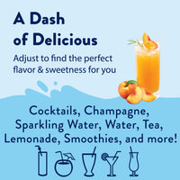 Thumbnail for A promo graphic shows a peach drink garnished with peach slices and herbs, highlighting Peach Skinny Syrup – Juicy, Sunny, Guilt-Free Goodness 🍑🌞✨ for cocktails, water, tea, lemonade, smoothies & more. Illustrations of drinks are below.