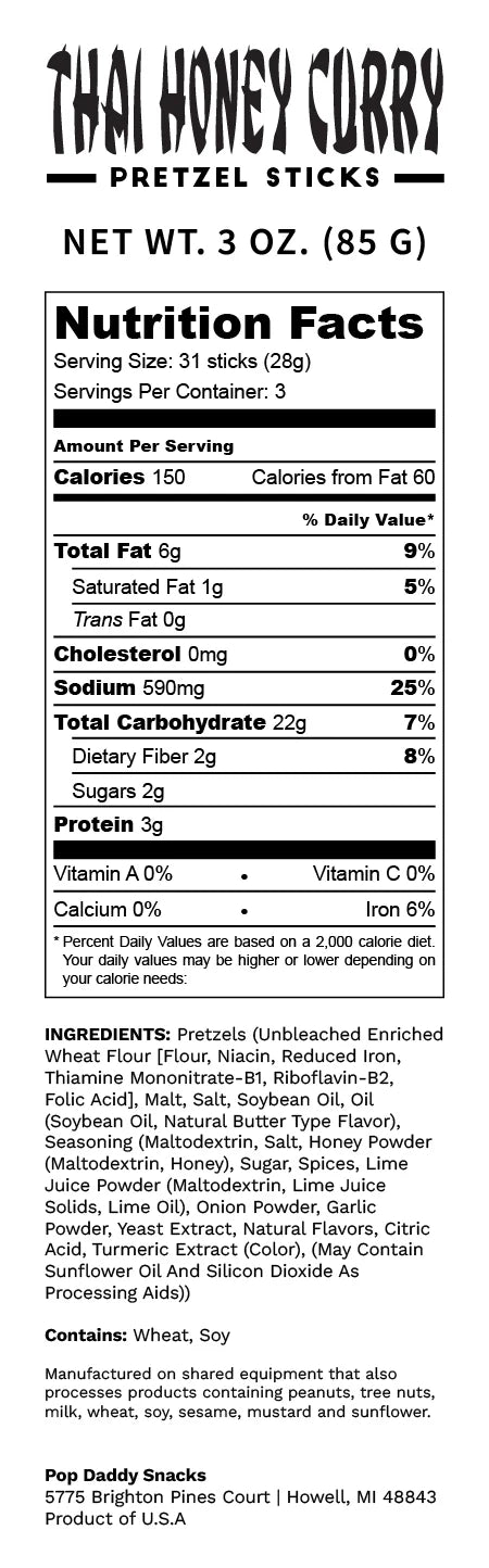 Pop Daddy Thai Honey Curry Seasoned Pretzels – 3 oz Snack Pack