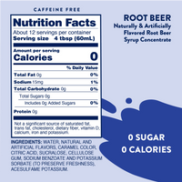 Thumbnail for The Root Beer Float Skinny Syrup – Classic Creamy Fizz, Zero Guilt 🍺🍦✨ has 0 calories, 0 sugar, and 0 protein per serving. Nutrition details appear on a blue and white label. Enjoy this keto-friendly syrup totally guilt-free!.