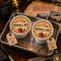 Thumbnail for Roswell Red Coffee | Momma's Picks in single serve cups featuring caramel apple and cayenne, CASE FILE 001.
