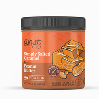 Thumbnail for A jar of 🧂 Bnutty Simply Salted Caramel Peanut Butter – Sweet, Salty, and Dangerously Delicious, made with creamy honey roasted peanuts and Pink Himalayan salt; all natural, gluten-free, women owned, with 6g protein per serving.