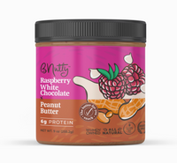 Thumbnail for 🍓 Raspberry White Chocolate Bnutty Peanut Butter – Tart, Sweet, and Totally Luxe: all natural, gluten free, women owned, 6g protein per serving, with freeze-dried raspberries, white chocolate pieces & honey roasted peanuts.