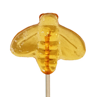 Thumbnail for 🍯 Honey Bee Honey-Infused Lollipops – Sweet, Soothing & Stir-Worthy: Yellow, translucent bee-shaped lollipop on a white stick with detailed wings and body segments. Hand-poured and made with real honey for authentic sweetness.