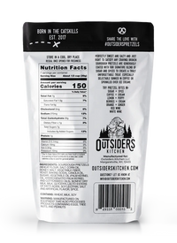 Thumbnail for Back of a bag of Sugar + Spice Pretzel Bites – Sweet, Salty, and Straight-Up Craveable 🍬🔥 shows nutrition facts, brand story, social info, and barcode. The white pack with black text and mountain logo spotlights these sourdough pretzel snacks.