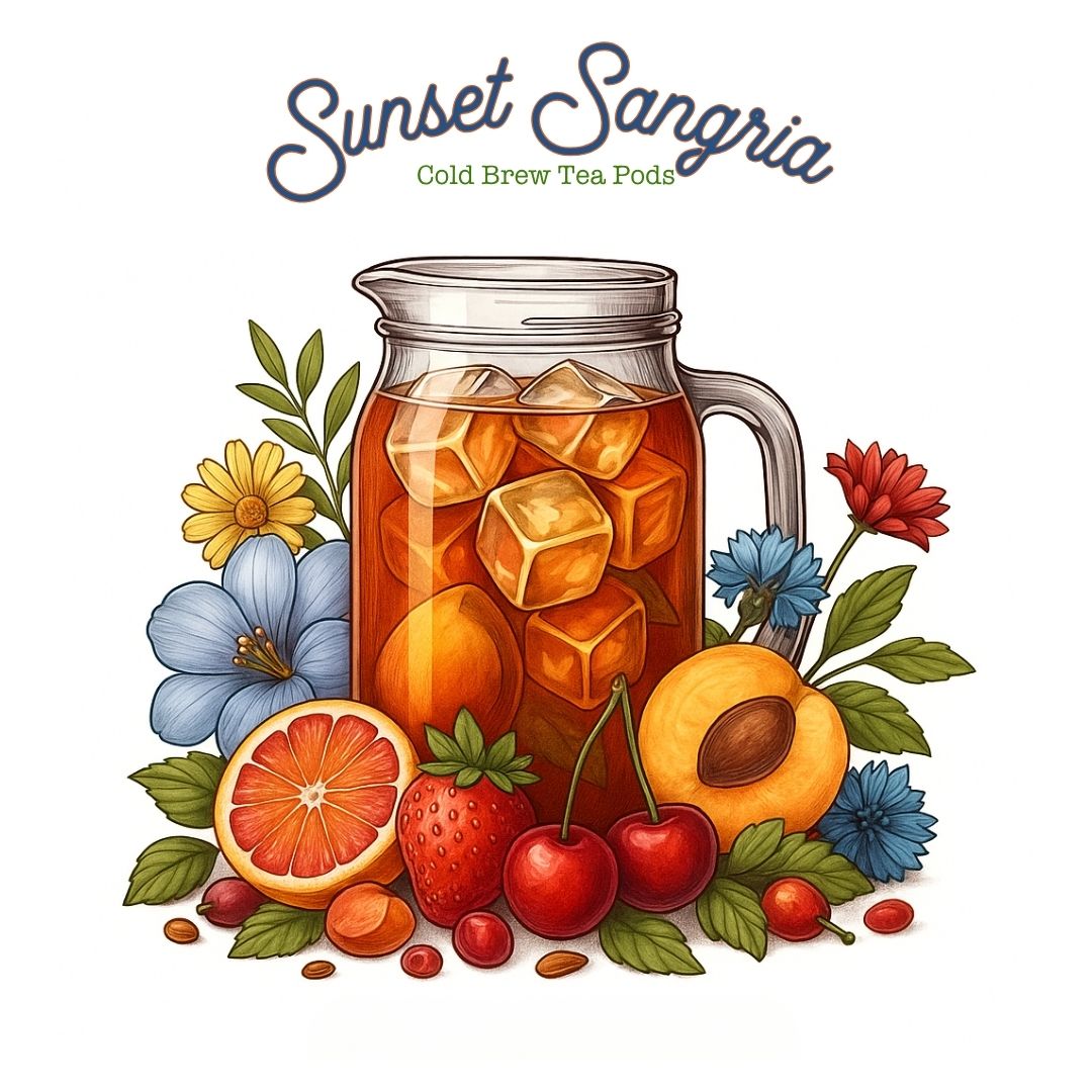🌅 Sunset Sangria Cold Brew Tea Pods – Fruity White Tea with Apricot, Grapefruit & Garden Vibes