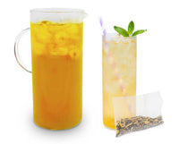 Thumbnail for Pitcher and glass of iced tea with a tea bag on a white background