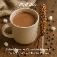 Thumbnail for WOW Duo: Salted Caramel Chocolate Stirrer + Double Chocolate Mocha Packet