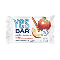 Thumbnail for A MINI YES Bar® in Apple Cinnamon Crisp flavor—Cozy, Crunchy, Apple Pie Vibes—with images of apple, cinnamon stick, and apple slice. This plant-based snack bar is gluten-free with almonds, walnuts, and 3g protein per bar.