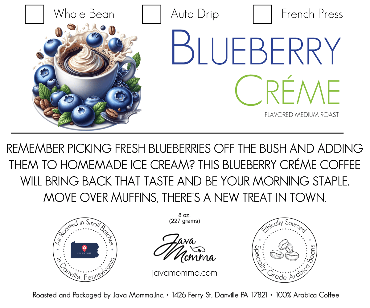 Blueberry Créme Flavored Coffee - Single Origin Medium Roast Regular A ...