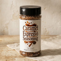 Thumbnail for Jar of Caramel Espresso Seasoning on a wooden surface with a neutral background