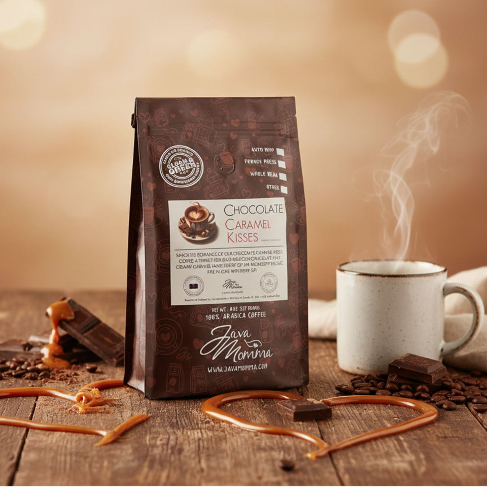 Chocolate Caramel Kisses – Flavored Medium Roast Coffee | Java Momma