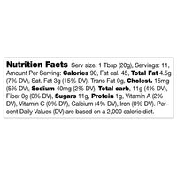 Thumbnail for Nutrition Facts for Chocolate Raspberry Honey Cream Spread 🍫: 1 tbsp (20g) per serving, 11 servings. Each has 90 calories, 4.5g fat, and 11g sugars. Cholesterol, sodium, protein & vitamins/minerals also listed on label.