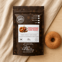 Thumbnail for Overhead flatlay of Cinnasweet Cake Donut coffee bag with a cinnamon sugar cake donut