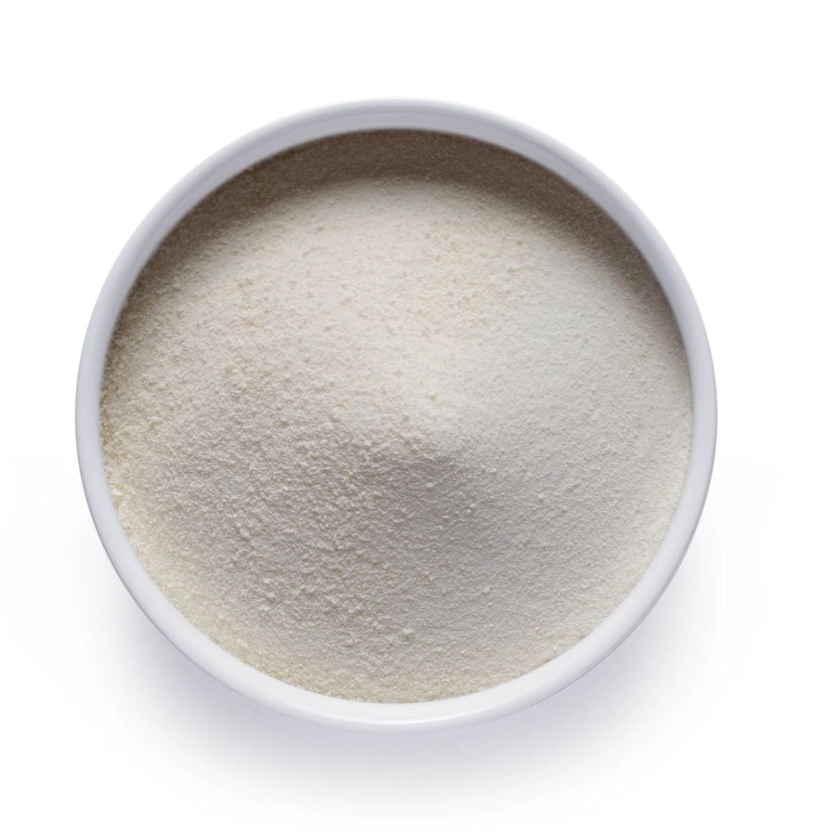 Collagen
 powder in a white bowl on a white background