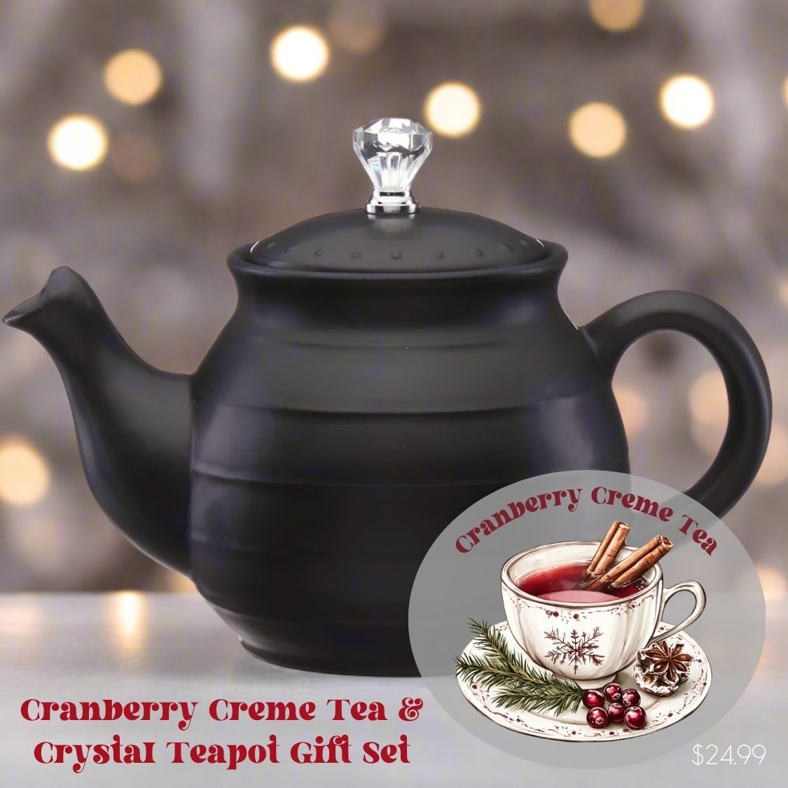 Cranberry Creme Tea & Crystal Teapot Gift Set – Elegance in Every Pour 🍂🍒 - Java Momma