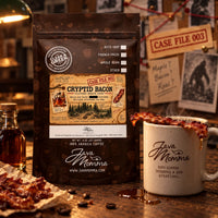 Thumbnail for Cryptid Bacon Coffee | Momma's Picks bag with maple, bacon, and coffee on a rustic table.