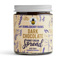 Thumbnail for An 8 oz jar of Dark Chocolate 🍫 Honey Cream Spread – Rich, Spicy, & Decadently Bold from Bumbleberry Farms, with a whimsical label of bees, leaves, and a bear. Made with wildflower honey; refrigerate after opening.