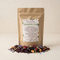 Thumbnail for Bag of 'Feeling Fine' Elderberry Elixir tea with a label on a beige background