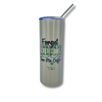 Thumbnail for A close-up of the Forget Luck, Give Me Coffee tumbler against a white background. The stainless steel finish and shamrock-filled lettering stand out, while the clear lid and straw make it a stylish, functional choice for both hot and iced drinks. Perfect for anyone celebrating St. Paddy’s Day with caffeine in hand!
