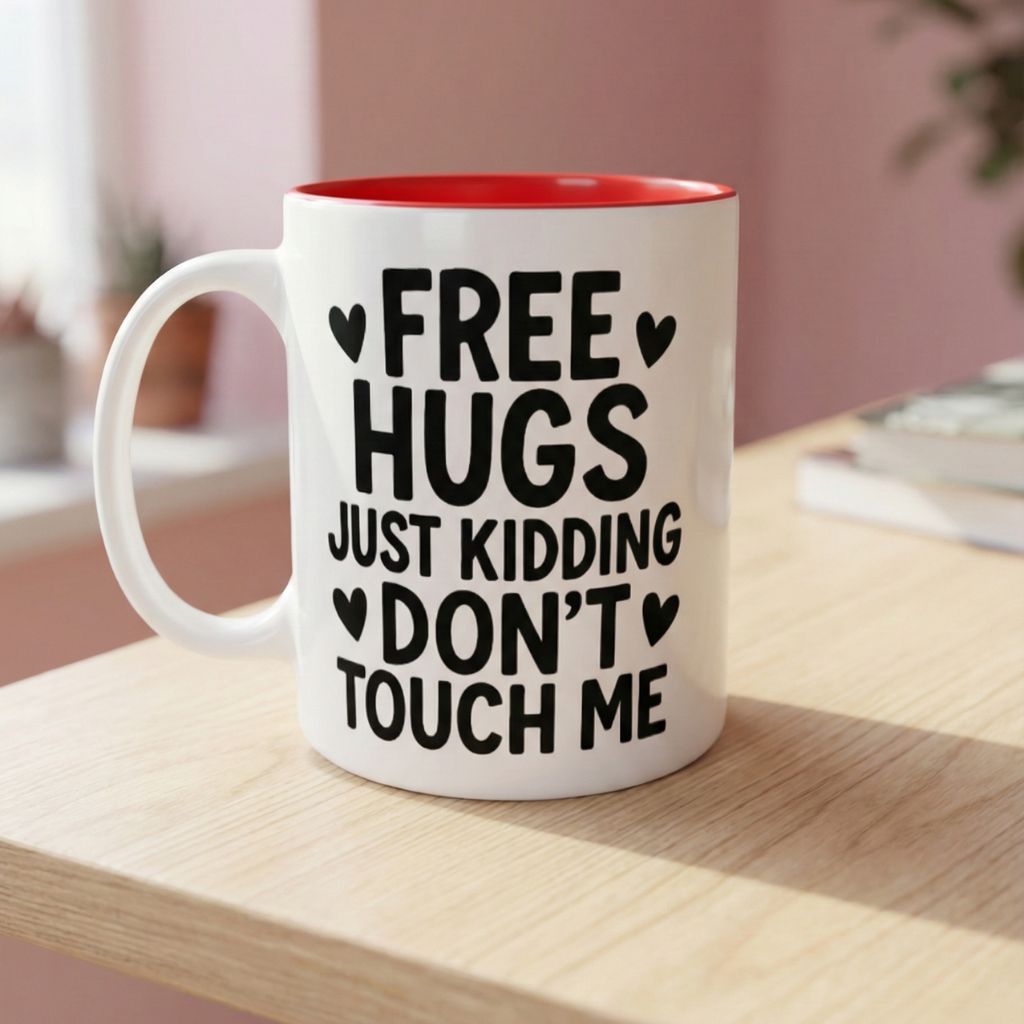 🖤 Free Hugs. Just Kidding. Don’t Touch Me. – Valentine’s Day Mug