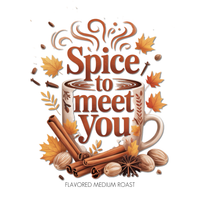 Thumbnail for Illustration for Java Momma’s Spice to Meet You Pumpkin Spice Flavored Coffee with autumn leaves, cinnamon sticks, and nutmeg.